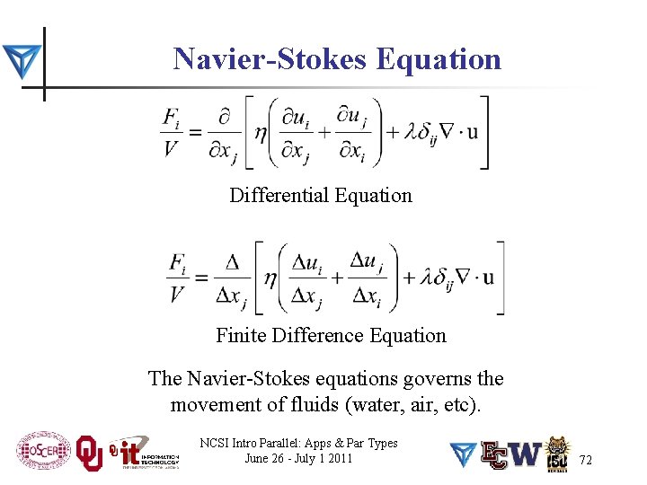 Navier-Stokes Equation Differential Equation Finite Difference Equation The Navier-Stokes equations governs the movement of