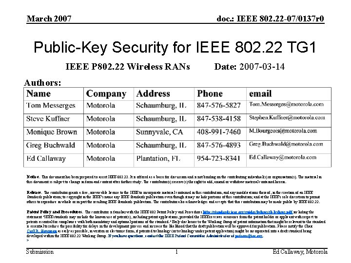 March 2007 doc. : IEEE 802. 22 -07/0137 r 0 Public-Key Security for IEEE