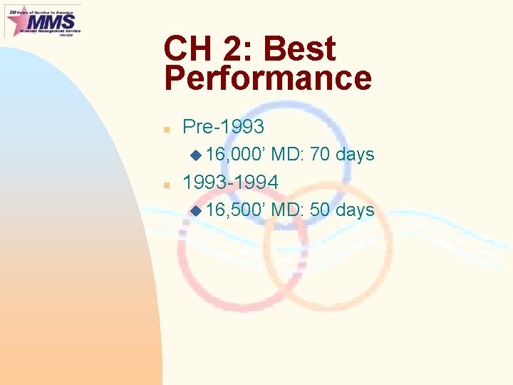 CH 2: Best Performance n Pre-1993 u 16, 000’ n MD: 70 days 1993