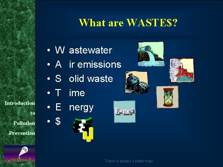 What are WASTE$? Introduction to Pollution • • • W A S T E