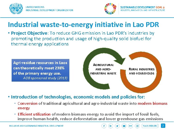 Industrial waste-to-energy initiative in Lao PDR • Project Objective: To reduce GHG emission in