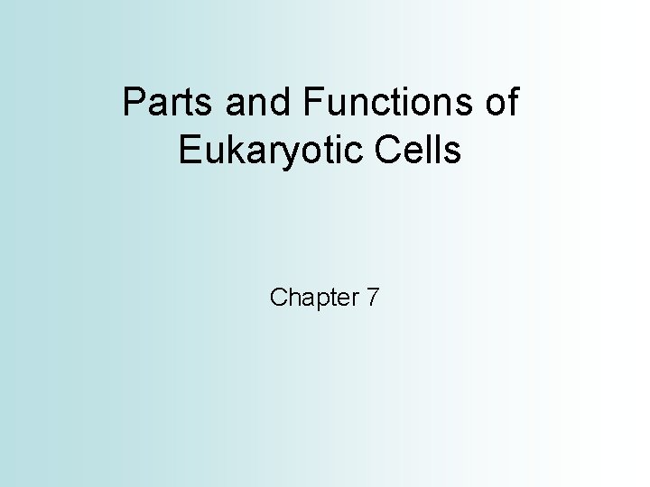 Parts and Functions of Eukaryotic Cells Chapter 7 
