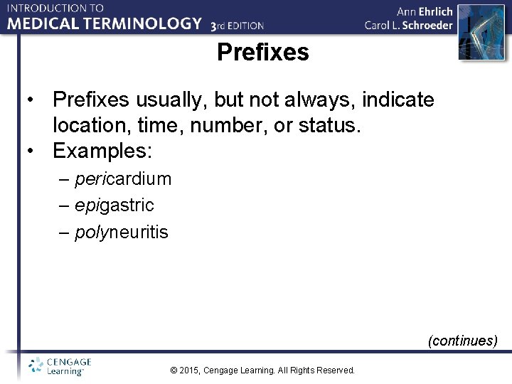 Prefixes • Prefixes usually, but not always, indicate location, time, number, or status. •