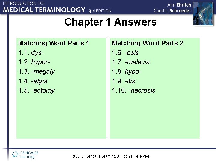 Chapter 1 Answers Matching Word Parts 1 1. 1. dys 1. 2. hyper 1.