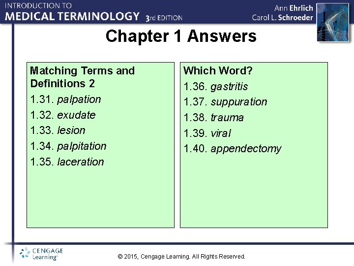 Chapter 1 Answers Matching Terms and Definitions 2 1. 31. palpation 1. 32. exudate