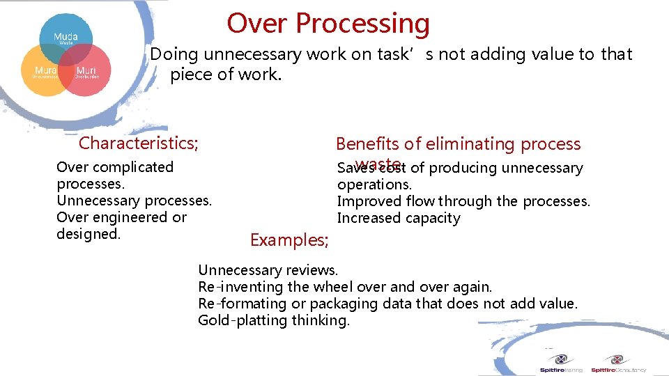 Over Processing Doing unnecessary work on task’s not adding value to that piece of Over Processing Doing unnecessary work on task’s not adding value to that piece of