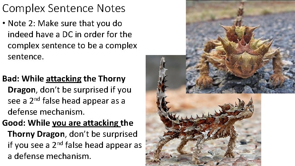 Complex Sentence Notes • Note 2: Make sure that you do indeed have a