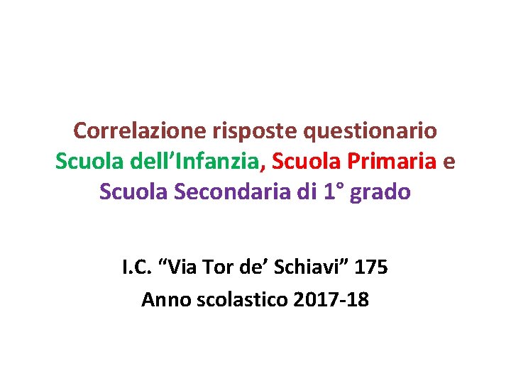 Correlazione risposte questionario Scuola dell’Infanzia, Scuola Primaria e Scuola Secondaria di 1° grado I.