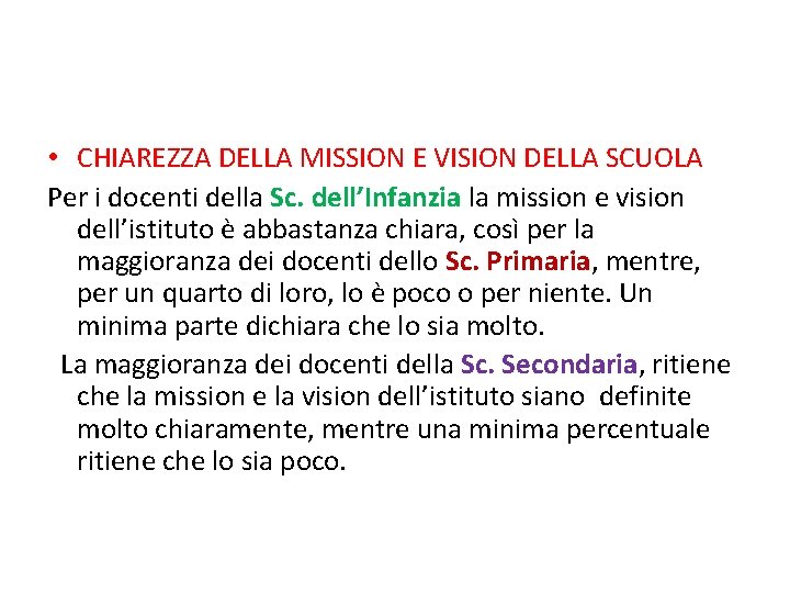  • CHIAREZZA DELLA MISSION E VISION DELLA SCUOLA Per i docenti della Sc.