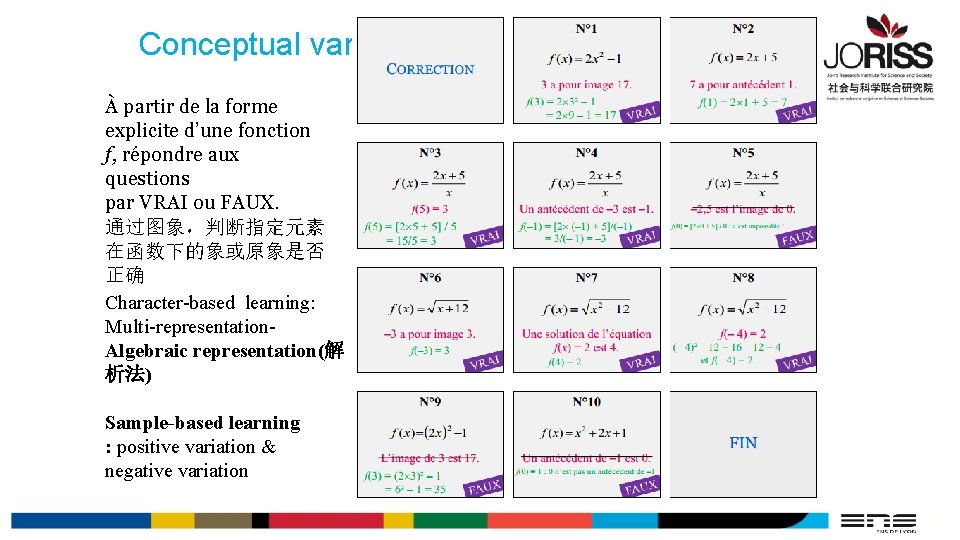 Conceptual variation in class À partir de la forme explicite d’une fonction f, répondre