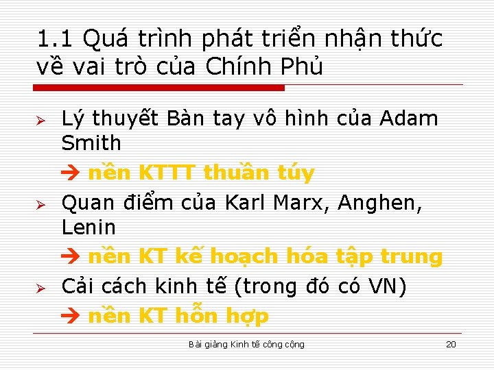 1. 1 Quá trình phát triển nhận thức về vai trò của Chính Phủ