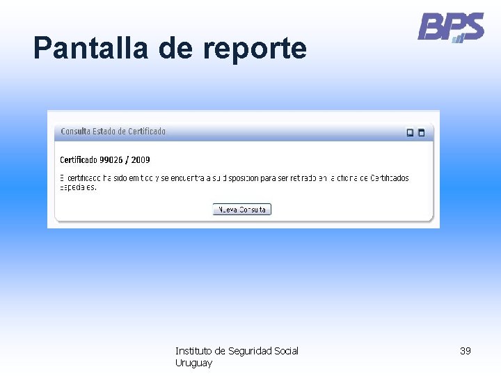 Pantalla de reporte Instituto de Seguridad Social Uruguay 39 