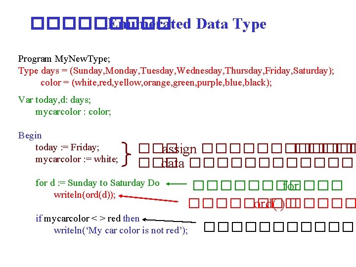 ����� Enumerated Data Type Program My. New. Type; Type days = (Sunday, Monday, Tuesday,