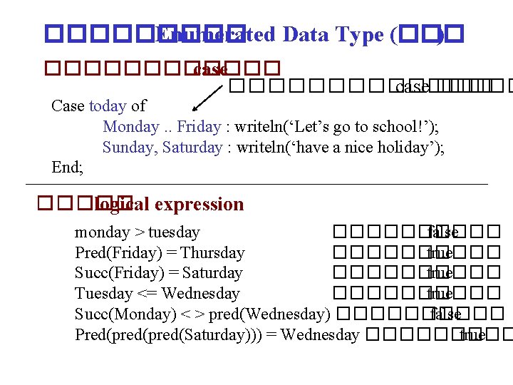 ����� Enumerated Data Type (��� ) ������������ case ��� Case today of Monday. .