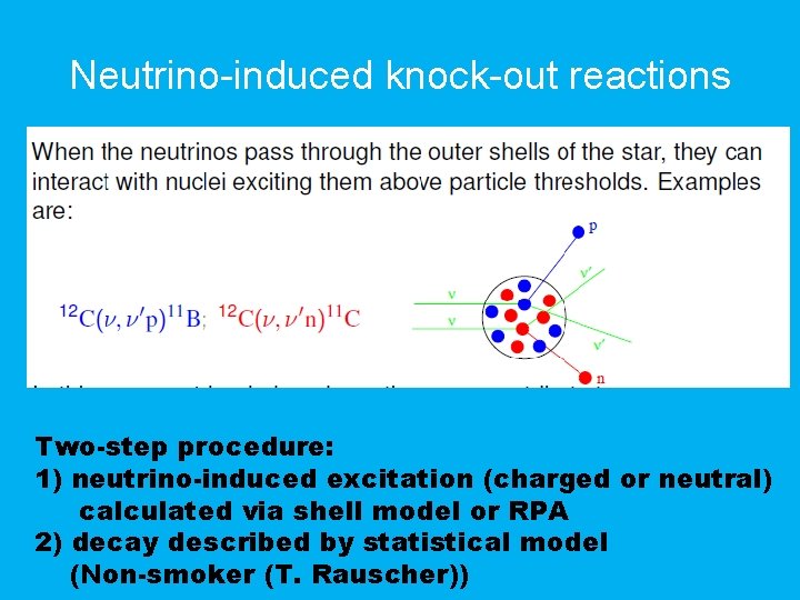 Neutrino-induced knock-out reactions Two-step procedure: 1) neutrino-induced excitation (charged or neutral) calculated via shell