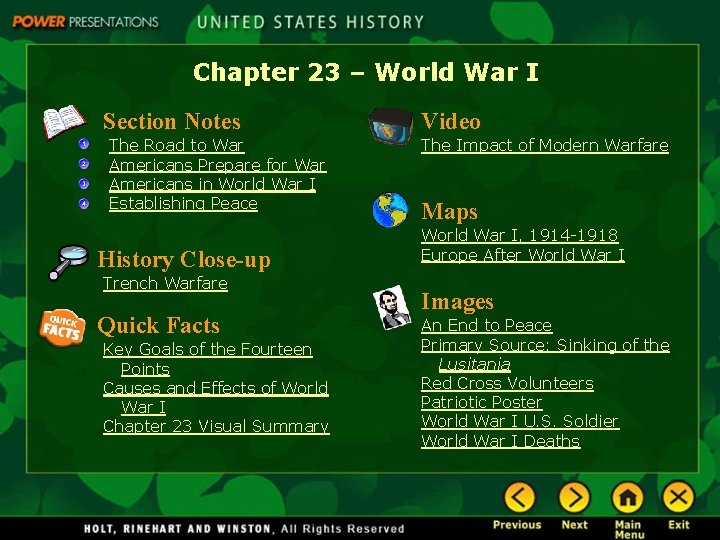 Chapter 23 – World War I Section Notes The Road to War Americans Prepare