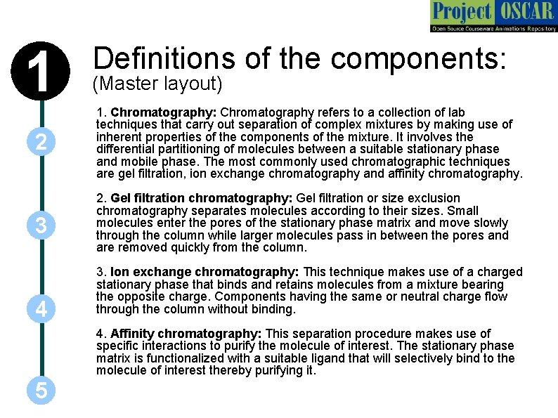1 Definitions of the components: (Master layout) 2 1. Chromatography: Chromatography refers to a