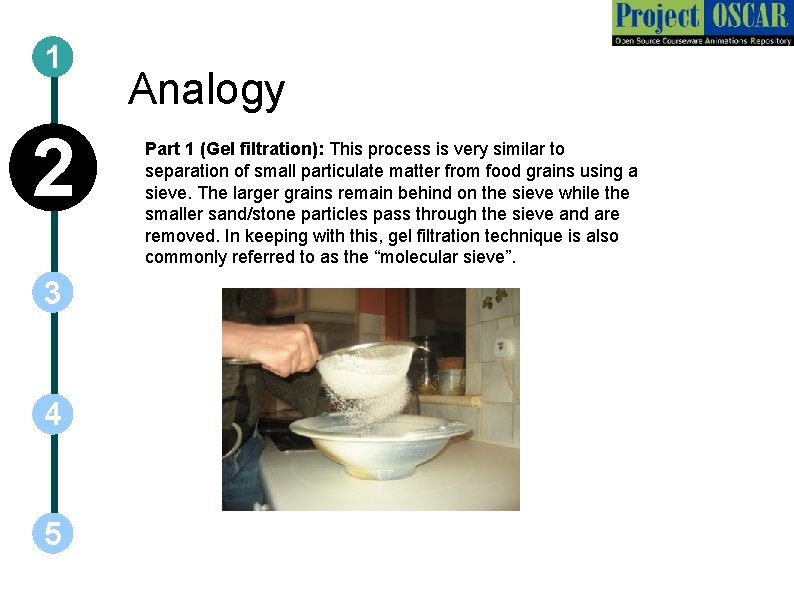 1 2 3 4 5 Analogy Part 1 (Gel filtration): This process is very