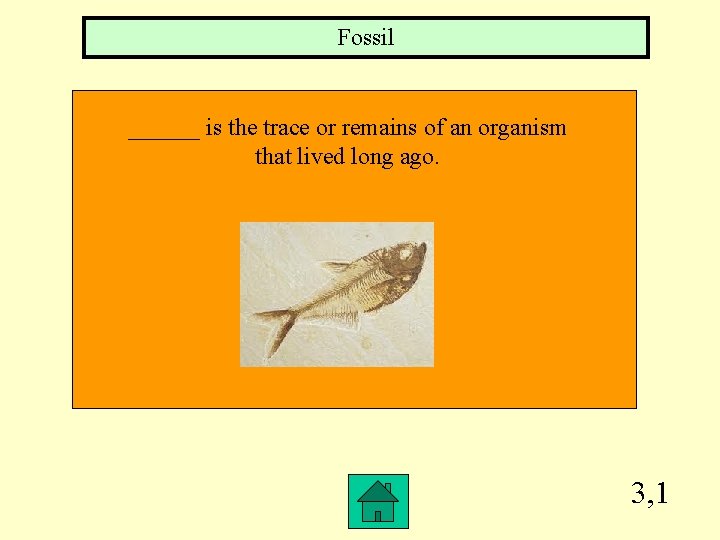 Fossil ______ is the trace or remains of an organism that lived long ago.