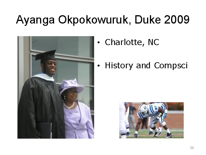 Ayanga Okpokowuruk, Duke 2009 • Charlotte, NC • History and Compsci 9/7/2021 Duke Computer