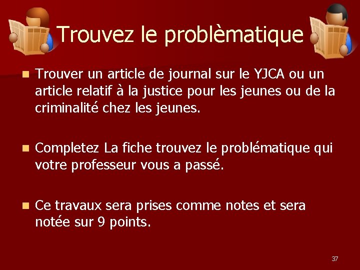 Trouvez le problèmatique n Trouver un article de journal sur le YJCA ou un