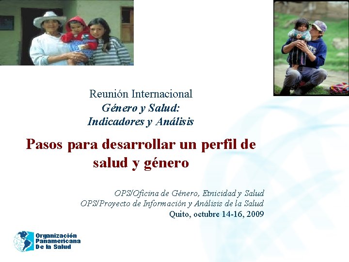 2005 Reunión Internacional Género y Salud: Indicadores y Análisis Pasos para desarrollar un perfil