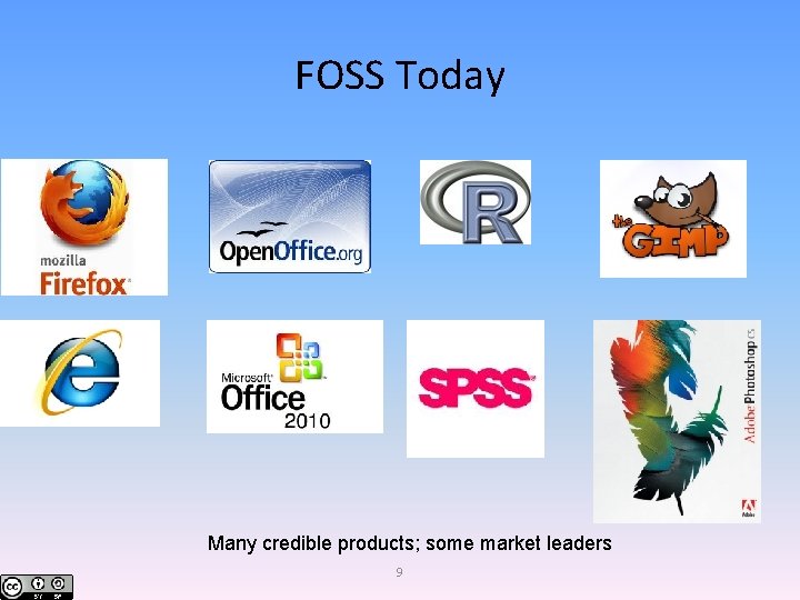 FOSS Today Many credible products; some market leaders 9 