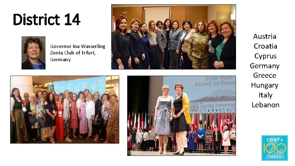 District 14 Governor Ina Wasserling Zonta Club of Erfurt, Germany Austria Croatia Cyprus Germany