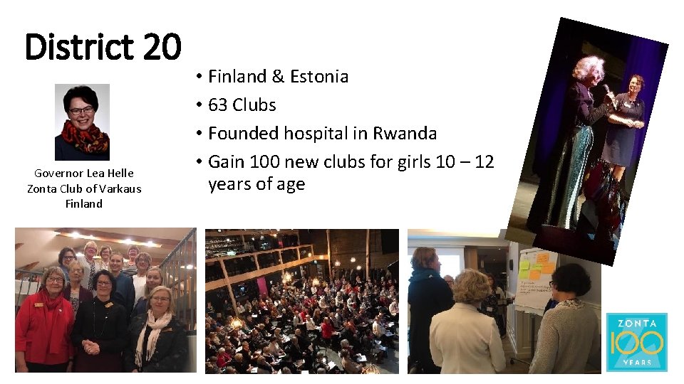 District 20 Governor Lea Helle Zonta Club of Varkaus Finland • Finland & Estonia