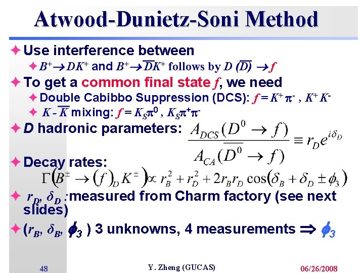 Atwood-Dunietz-Soni Method è Use interference between èB+ DK+ and B+ DK+ follows by D