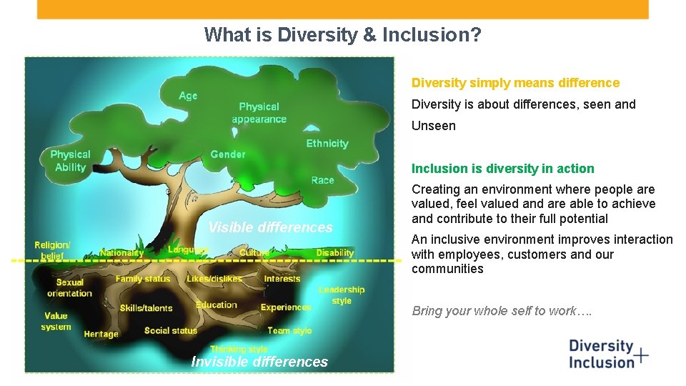 What is Diversity & Inclusion? Diversity simply means difference Diversity is about differences, seen What is Diversity & Inclusion? Diversity simply means difference Diversity is about differences, seen