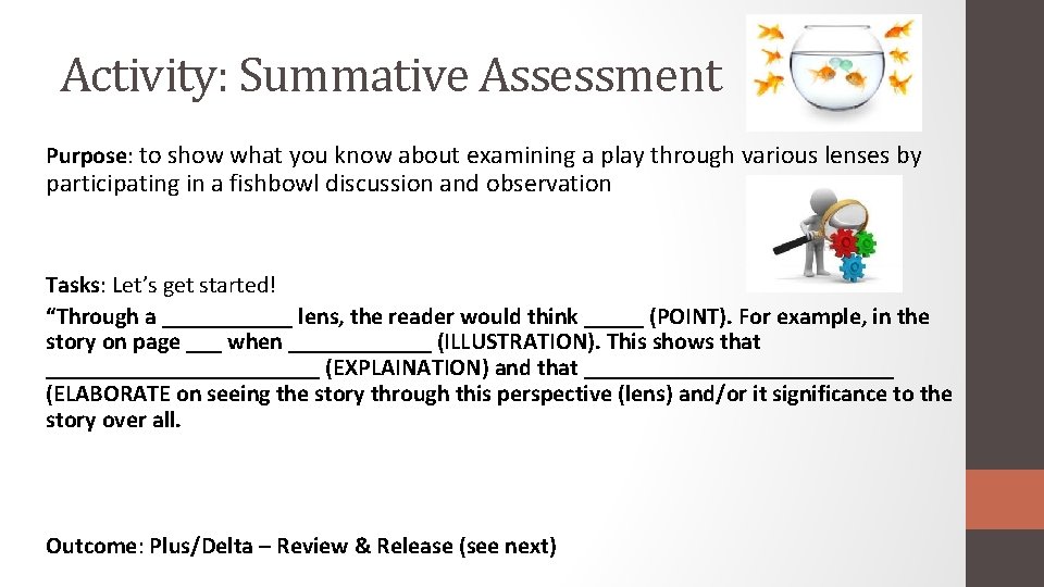 Activity: Summative Assessment Purpose: to show what you know about examining a play through