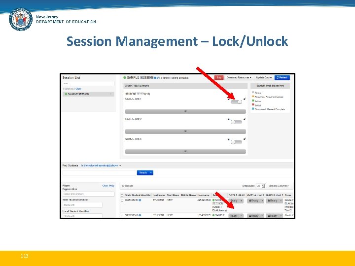 New Jersey DEPARTMENT OF EDUCATION Session Management – Lock/Unlock 113 