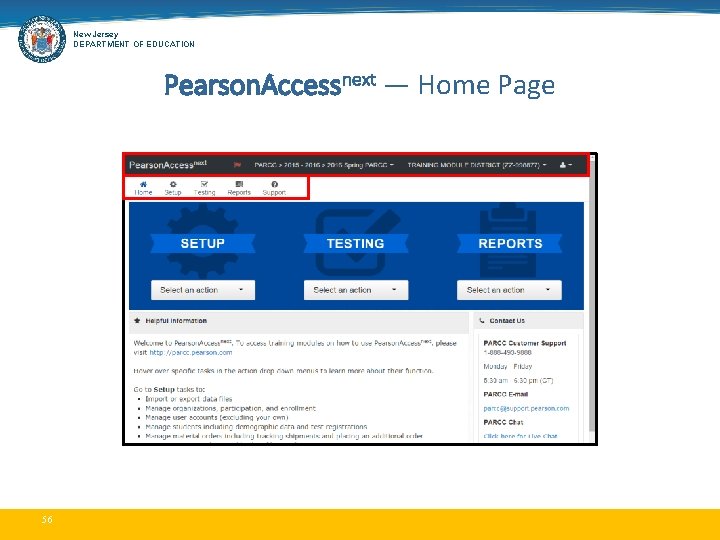 New Jersey DEPARTMENT OF EDUCATION Pearson. Accessnext — Home Page 56 