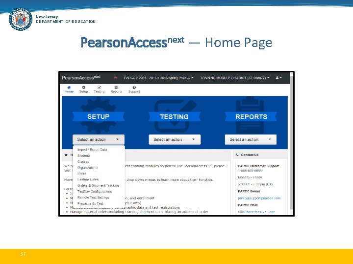 New Jersey DEPARTMENT OF EDUCATION Pearson. Accessnext — Home Page 57 