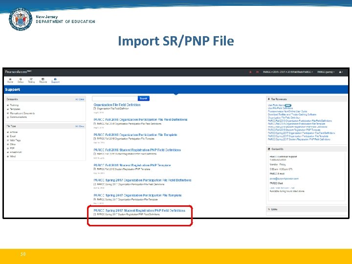 New Jersey DEPARTMENT OF EDUCATION Import SR/PNP File 58 