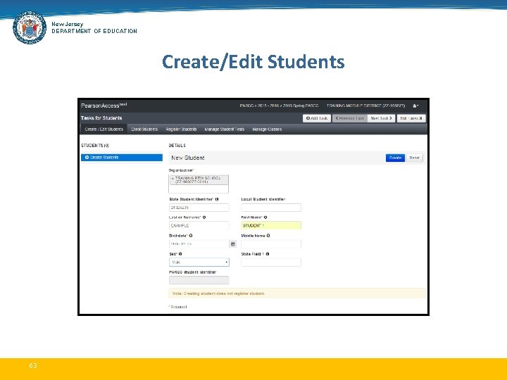 New Jersey DEPARTMENT OF EDUCATION Create/Edit Students 63 