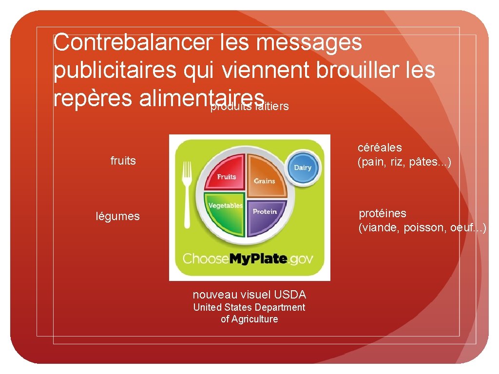 Contrebalancer les messages publicitaires qui viennent brouiller les repères alimentaires produits laitiers céréales (pain,