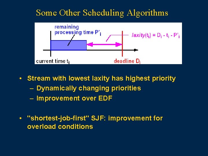 Some Other Scheduling Algorithms • Stream with lowest laxity has highest priority – Dynamically