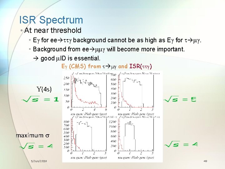 ISR Spectrum • At near threshold • Eg for ee ttg background cannot be