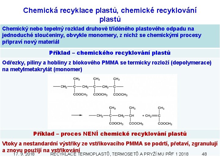 Chemická recyklace plastů, chemické recyklování plastů Chemický nebo tepelný rozklad druhově tříděného plastového odpadu