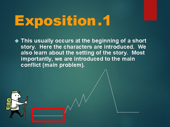 Exposition. 1 This usually occurs at the beginning of a short story. Here the