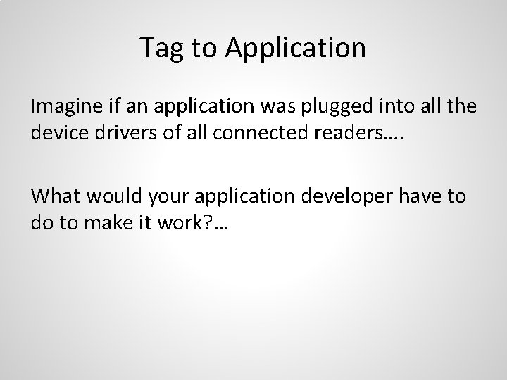 Tag to Application Imagine if an application was plugged into all the device drivers
