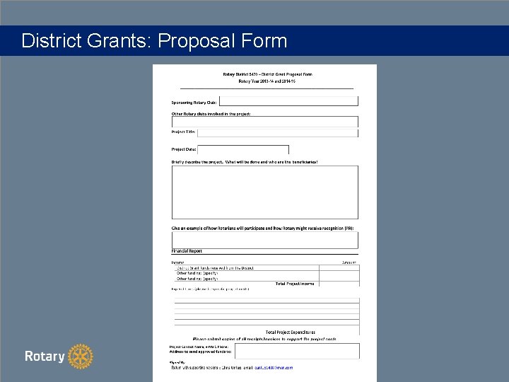 District Grants: Proposal Form 