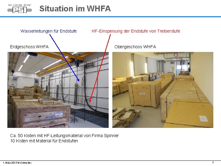 Situation im WHFA Wasserleitungen für Endstufe Erdgeschoss WHFA HF-Einspeisung der Endstufe von Treiberstufe Obergeschoss