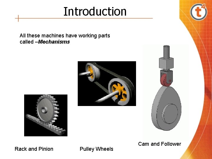 Introduction All these machines have working parts called –Mechanisms Rack and Pinion Pulley Wheels