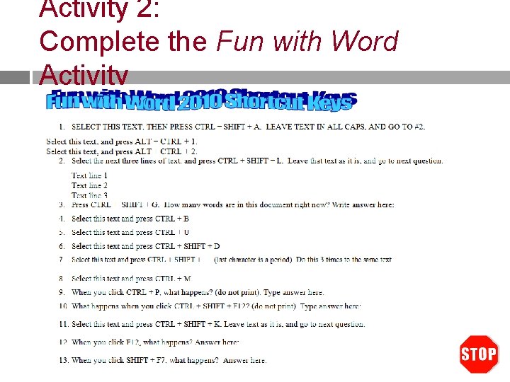 Activity 2: Complete the Fun with Word Activity 