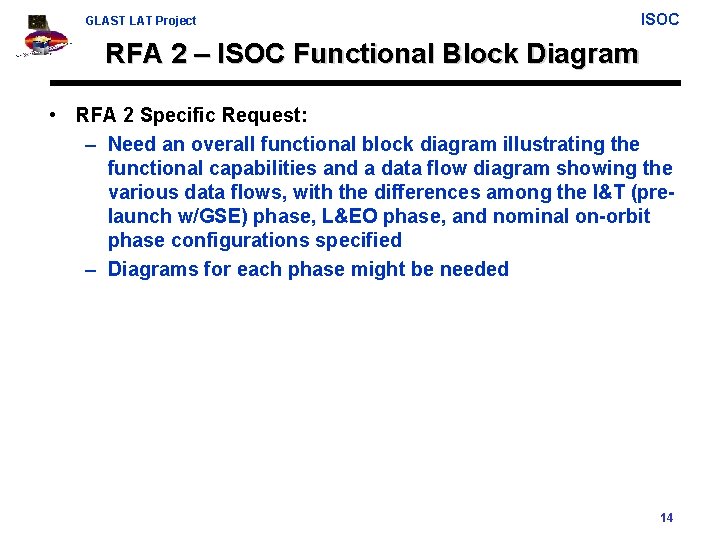 GLAST LAT Project ISOC RFA 2 – ISOC Functional Block Diagram • RFA 2