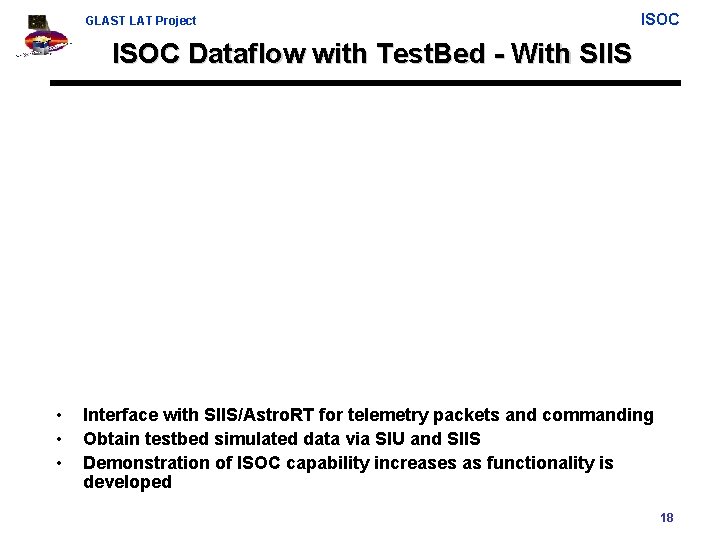 GLAST LAT Project ISOC Dataflow with Test. Bed - With SIIS • • •