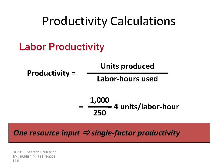 Productivity Calculations Labor Productivity = Units produced Labor-hours used 1, 000 = = 4